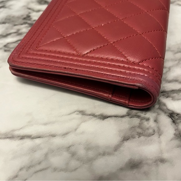 Chanel Quilted  Boy Bifold Long Wallet Pink Silver Hardware CC Logo cocomark - Picture 4 of 8